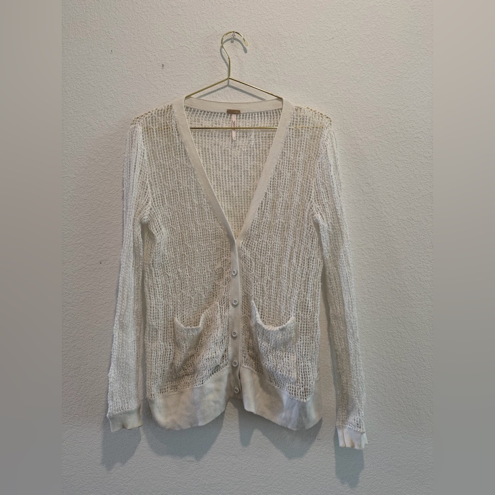 Free People FP Beach cotton knit cover up cardigan textured open weave lace boho